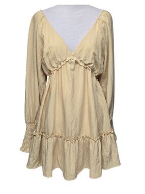 Flowy Mini Dress Butter Yellow Empire Waist Boho Cottagecore Peasant M